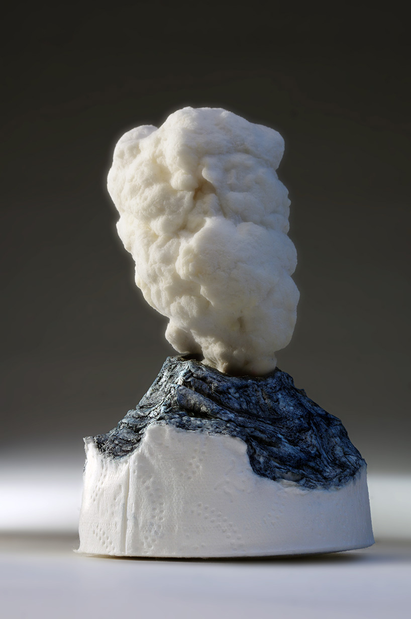 guy laramée intricately carves volcanoes from toilet paper rolls as a diary during lockdown