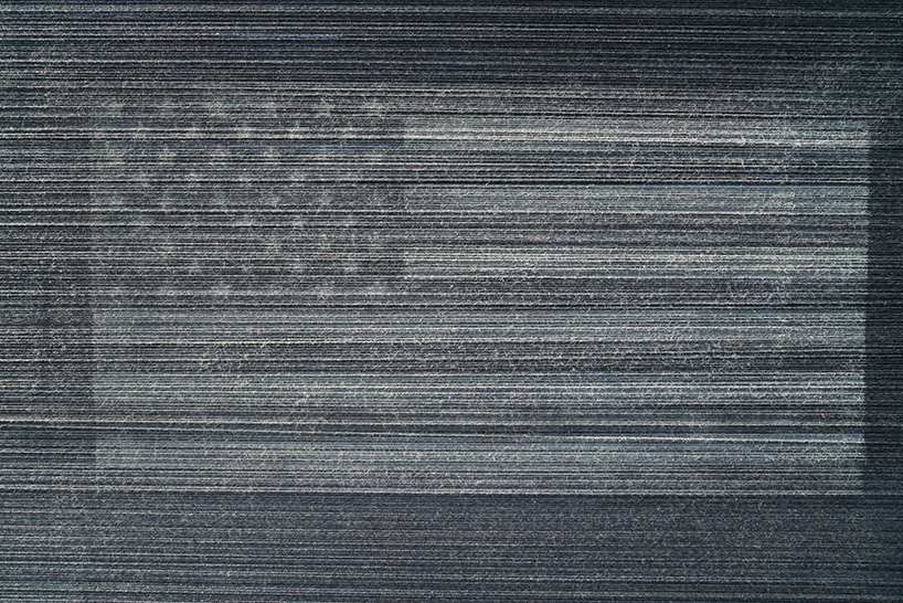 HOTTEA's 'perspective' yarn installation references jasper johns' flag painting