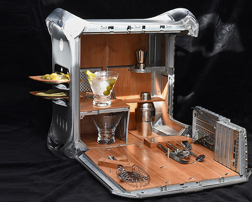 teiki design studio transforms old apple PC tower into cocktail cabinet