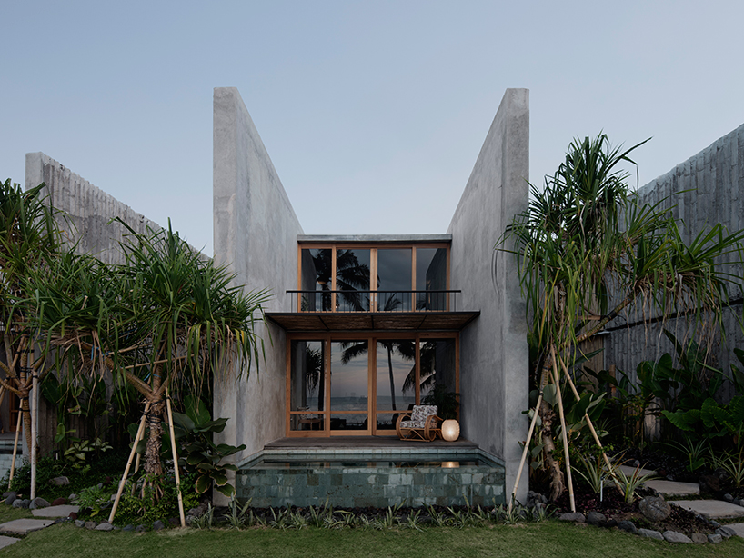 the tiing hotel expresses textural, bamboo-stamped concrete in bali