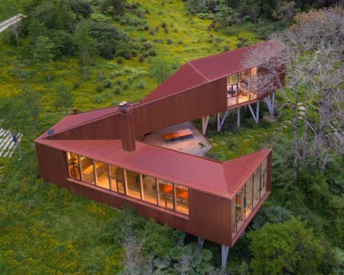 aguilo + pedraza designs a corten steel building for family life in chilean patagonia