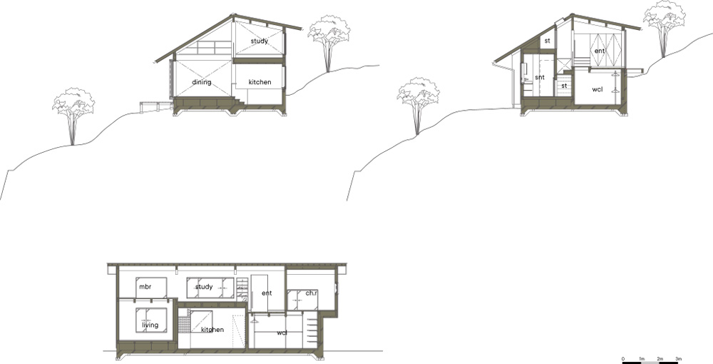 atelier thu splits japanese wooden house between two different terrain levels
