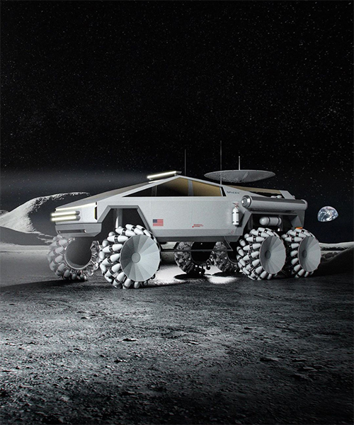 charlie automotive imagines tesla cybertruck as six-wheel lunar rover concept