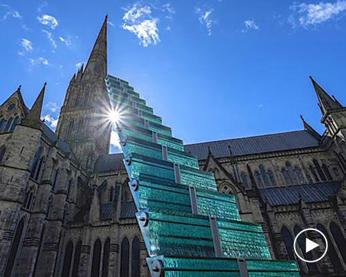 danny lane's six-meter-tall glass stairway leads to the sky outside salisbury cathedral