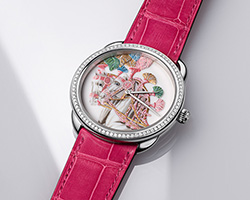 Hermès unveils hand-painted porcelain dial in arceau harnais français watch
