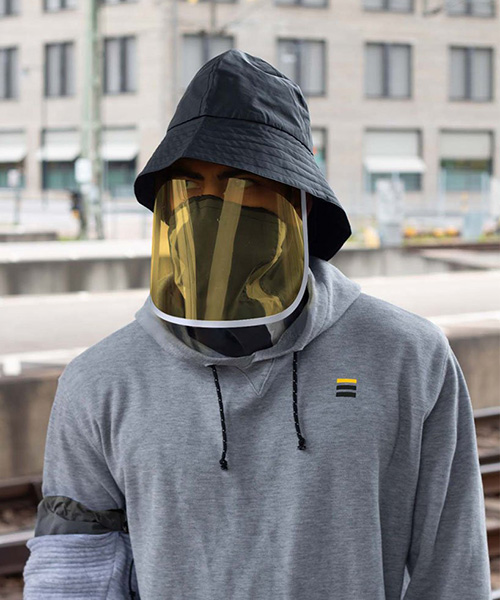 hoodie with built-in face shield + sneeze sleeve offers stylish protection against coronavirus