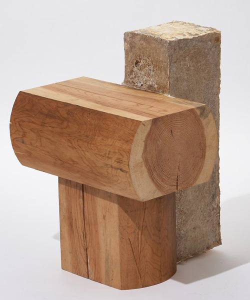 kyunchul kim combines old construction wood with mycelium to create stool furniture