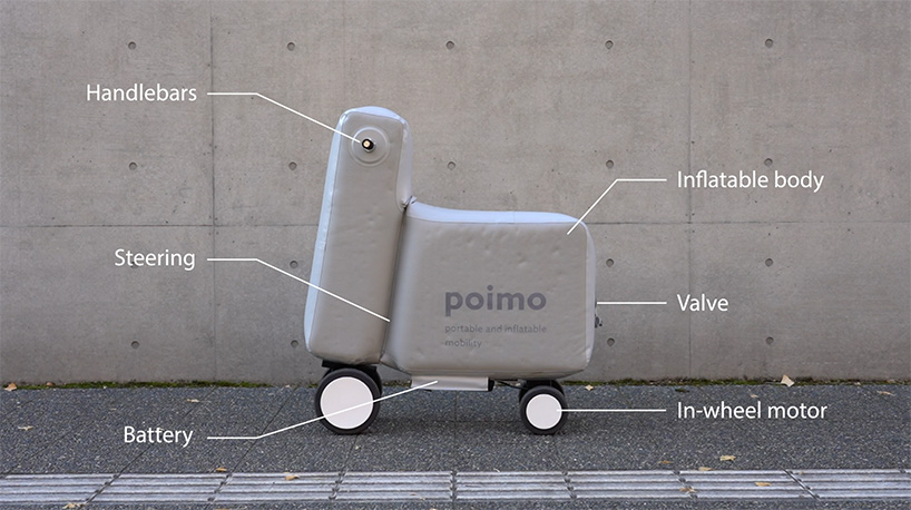 poimo, an inflatable electric scooter that fits inside your backpack