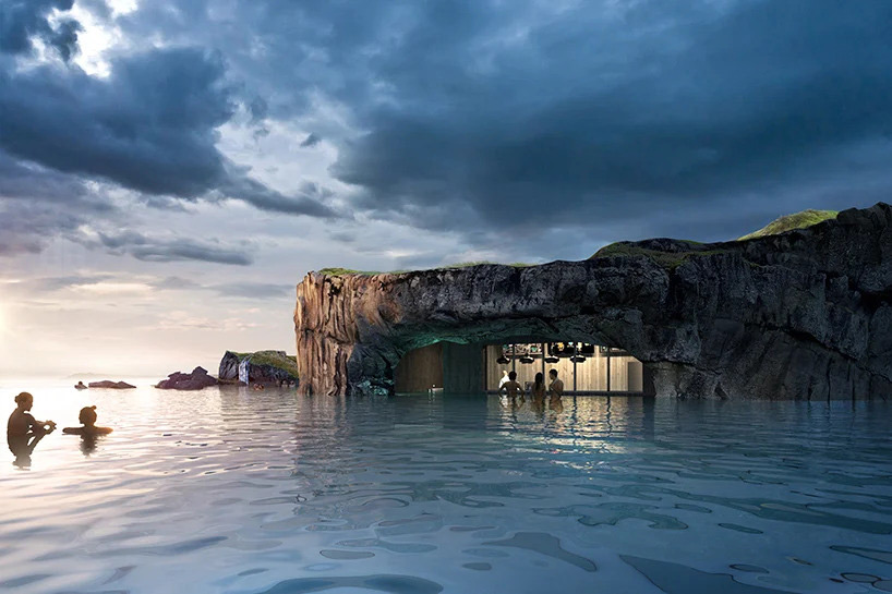 sky lagoon, iceland’s new geothermal lagoon featuring a swim-up bar with ocean views