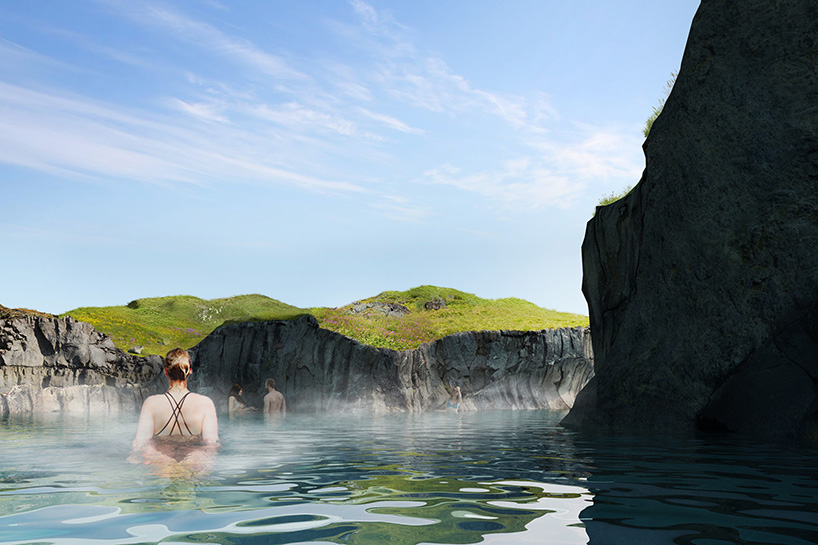 sky lagoon, iceland’s new geothermal lagoon featuring a swim-up bar with ocean views