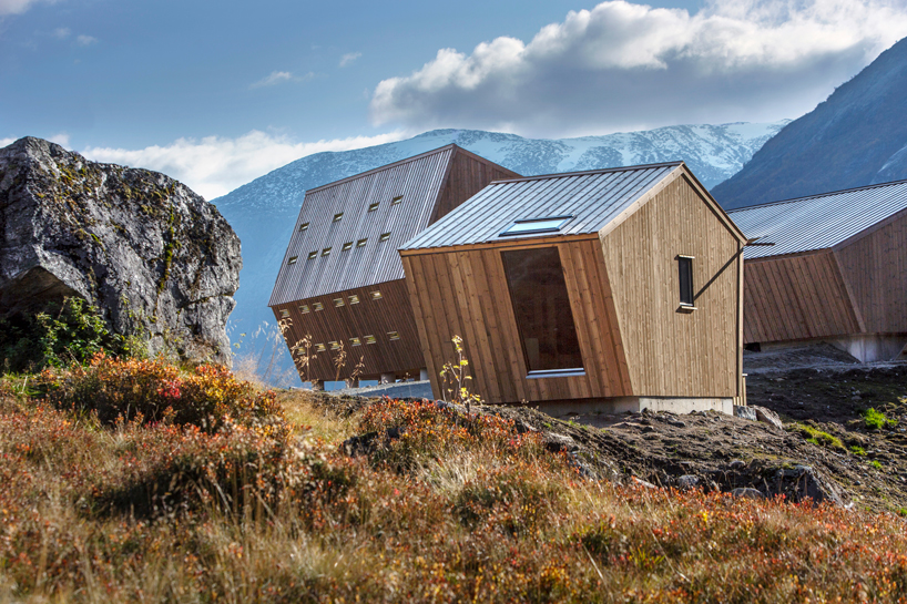 snøhetta builds pentagonal hiking cabins to overlook a glacier in norway