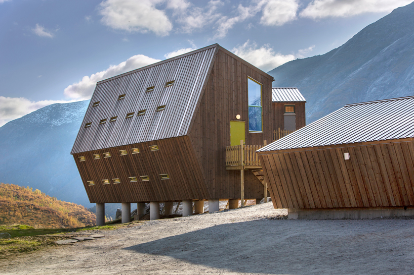 snøhetta builds pentagonal hiking cabins to overlook a glacier in norway