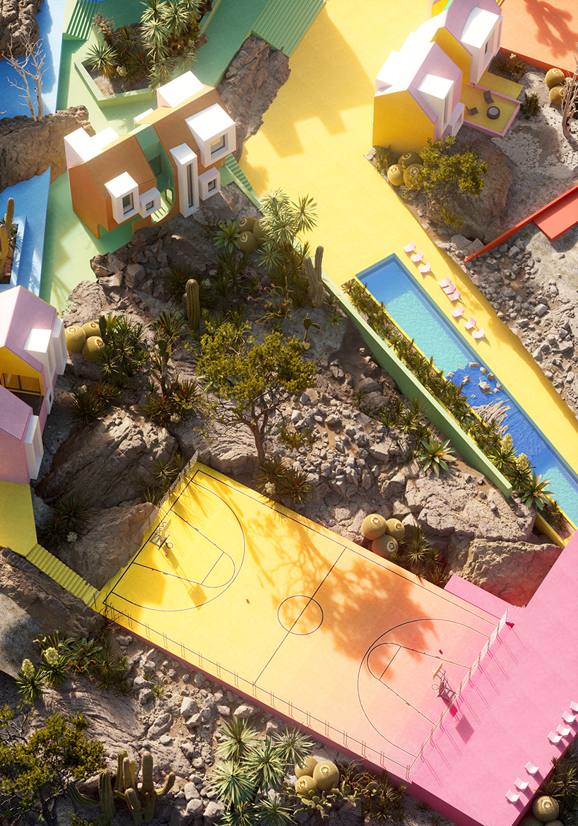 a chaotic cluster of vibrant dwellings makes up the newly imagined sonora art village