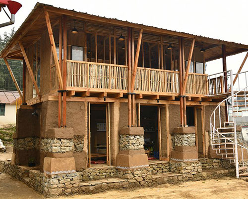 stone filled gabion walls build an earthquake-resistant tourism center in india