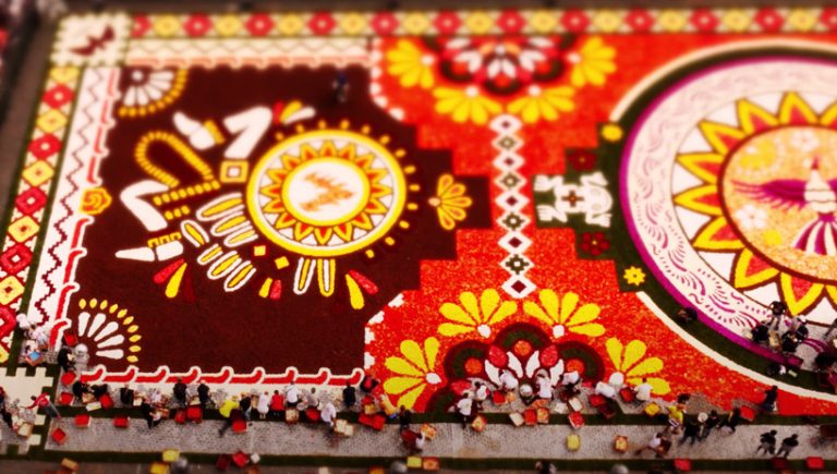 film documents the weaving of thousands of flowers into an ephemeral ...