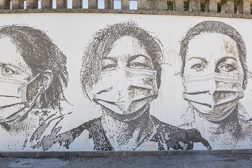 vhils honors healthcare workers + ancillaries with massive mural in porto