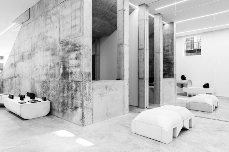 concrete and white minimalism defines rick owens soho store in new york