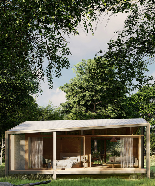 alexis dornier's stilt studios builds prefab 'tiny tetra' house using recycled materials in bali
