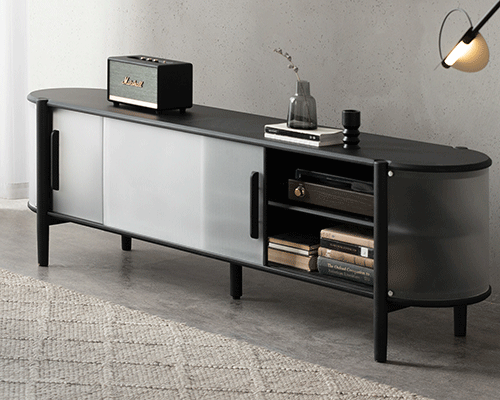 bent resin panels + solid wood complete modern TV cabinet by ruhan chen