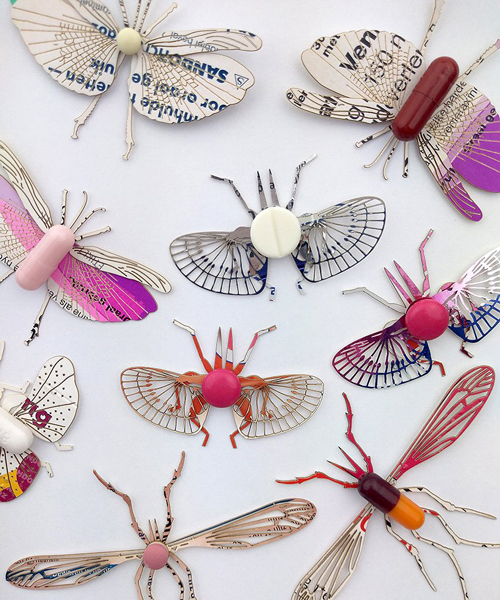 intricate paper insects delivering prescription drugs by merel slootheer