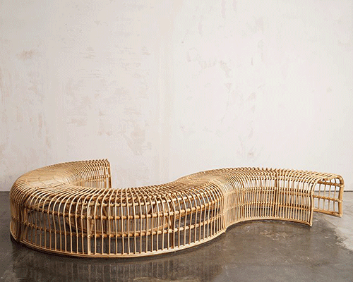 modular rattan couch by boca concept generates multiple letter-shaped formations