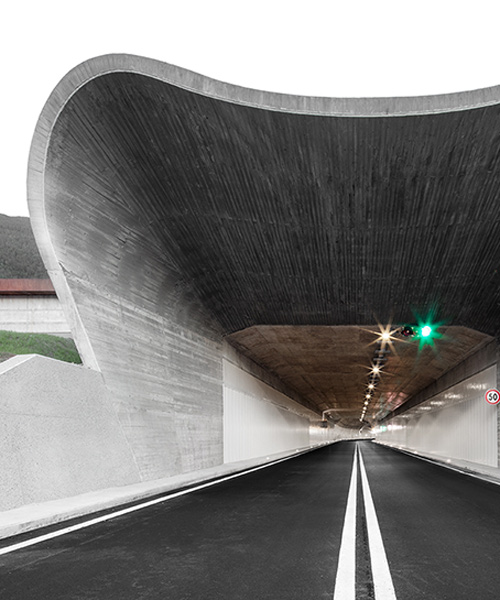 modus architects' ring road project in south tyrol includes sculptural concrete portals