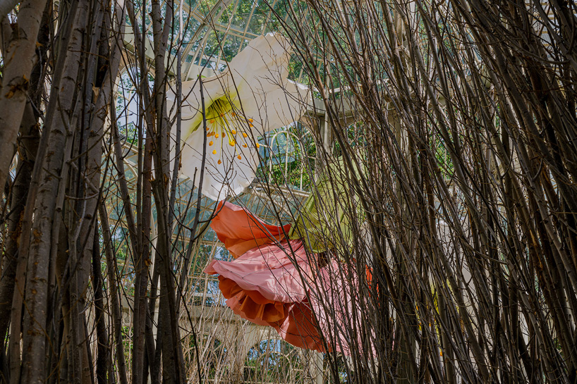 petrit halilaj turns madrid's palacio de cristal into nest of giant flowers