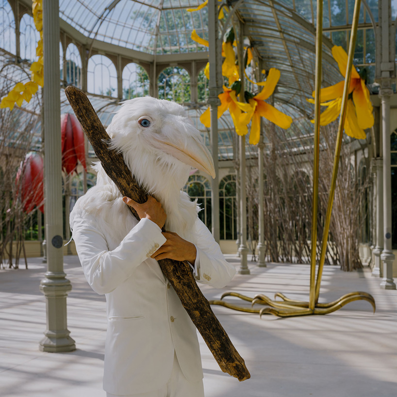 petrit halilaj turns madrid's palacio de cristal into nest of giant flowers