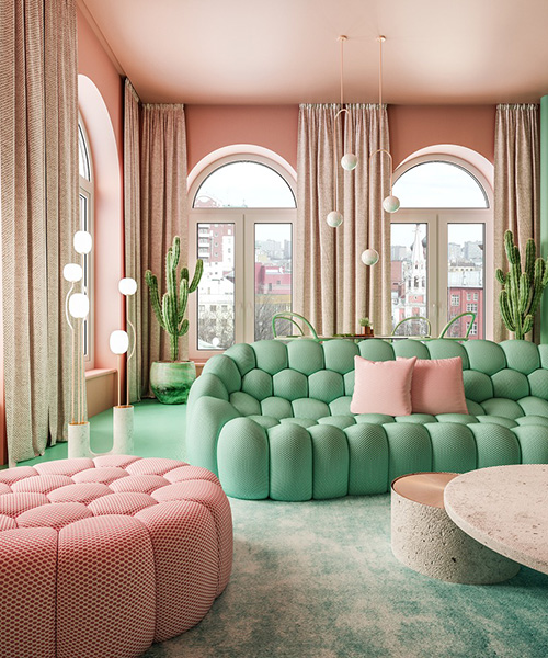 reutov design infuses apartment proposal in new york with pink and green hues