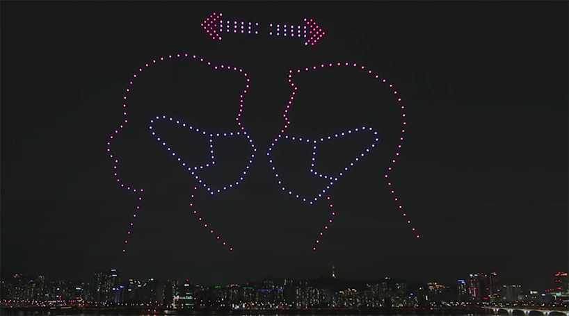 in south korea, drones illuminate the sky with messages of hope