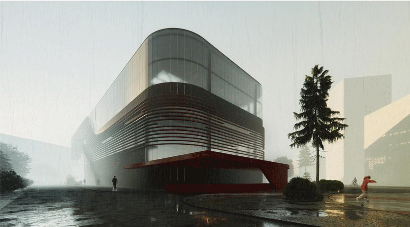 sports center proposal in russia features enclosed outdoor courtyard with translucent walls