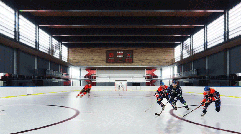 sports center proposal in russia features enclosed outdoor courtyard with translucent walls