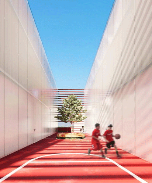 sports center proposal in russia features enclosed outdoor courtyard with translucent walls