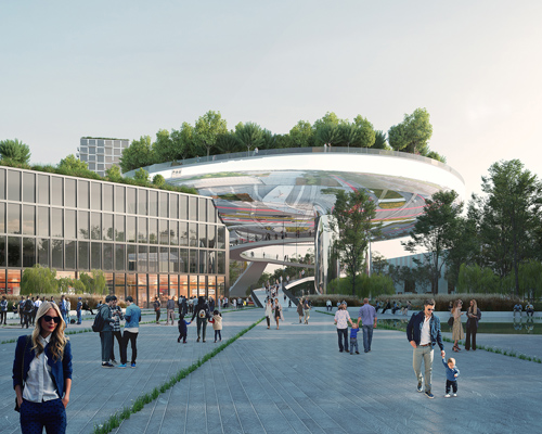 MVRDV proposes mirrored 'floating garden' above ettlinger-tor masterplan in germany