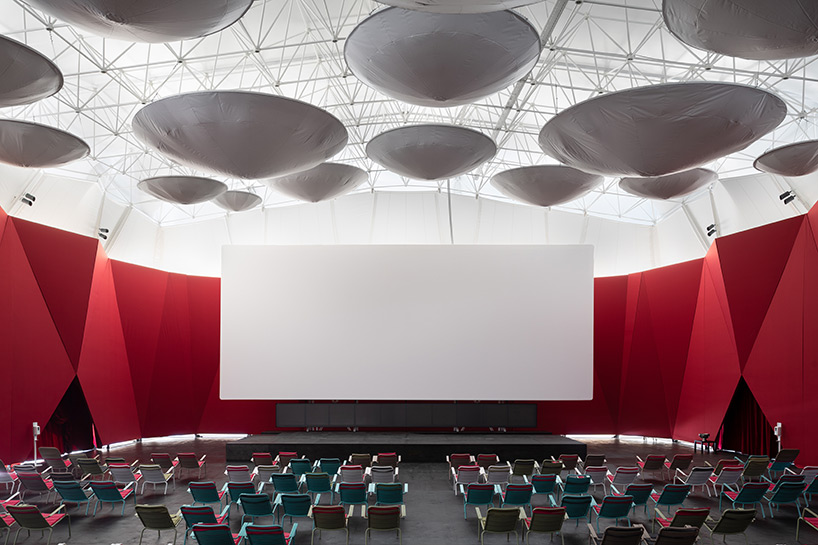 SNKH's pop-up cinema at moscow's garage museum resembles an inverted bedouin tent