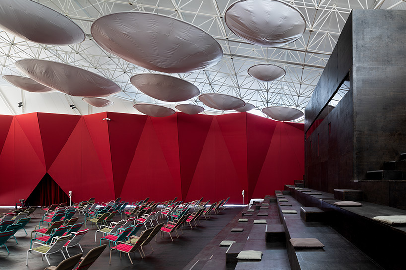 SNKH's pop-up cinema at moscow's garage museum resembles an inverted bedouin tent