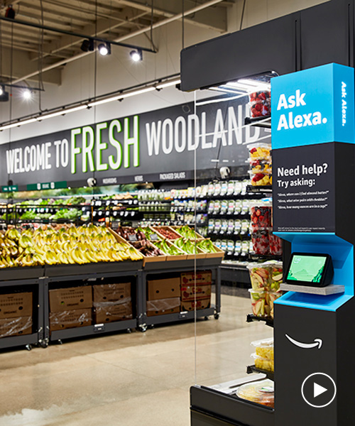 amazon fresh grocery store opens with smart shopping carts and alexa wayfinding