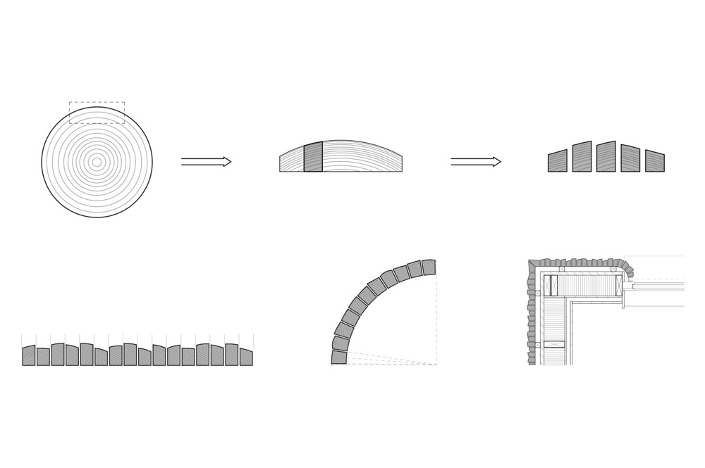 atelier risi combines tree bark + concrete for the exterior of this house in böschi, switzerland