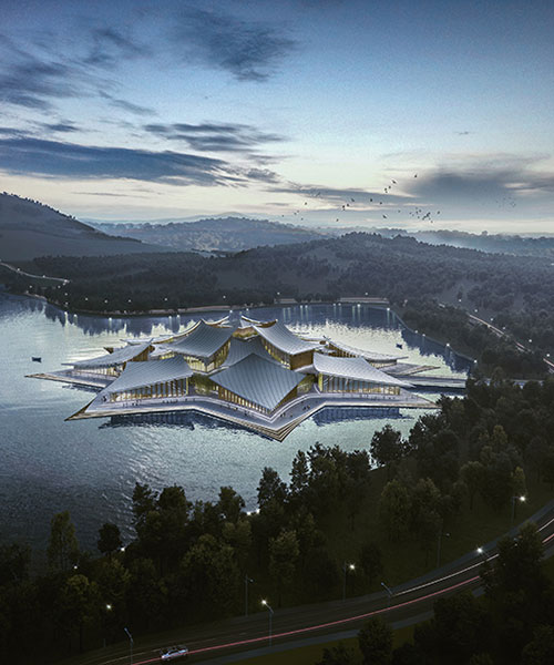 conference center by MARS studio appears as an urban floating island in china