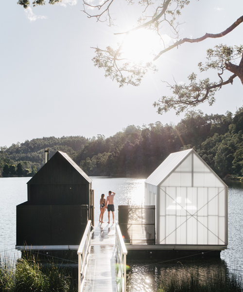 licht architecture builds a floating sauna from two contrasting pavilions in tasmania