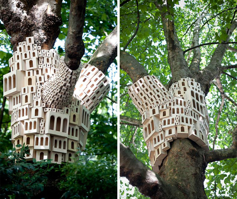 London Fieldworks Metropolises Of Birdhouses Sprout From Tree Trunks