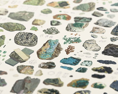 nicholas rougeux's display color-codes 19th century mineral illustrations