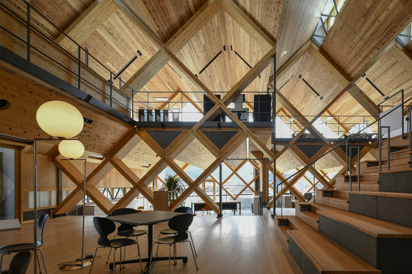 NKS architects designs an office in japan using criss-crossing timber designboom