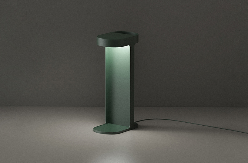 the recto lamp by lee yunjae intersects two planes to create a board and a tray