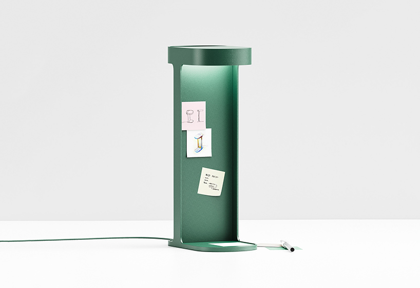 the recto lamp by lee yunjae intersects two planes to create a board and a tray