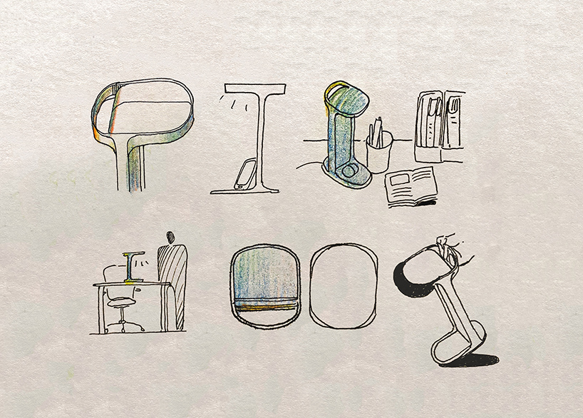 the recto lamp by lee yunjae intersects two planes to create a board and a tray