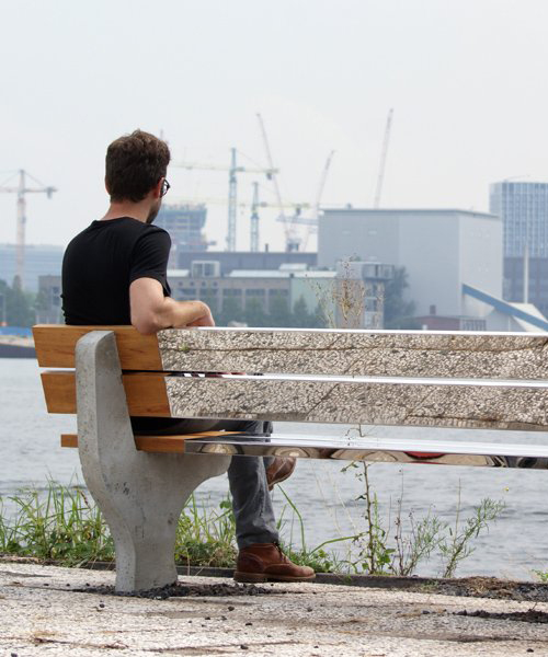 studio 212 fahrenheit creates a mirrored bench to symbolize our 1.5 meter society