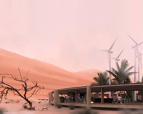 sustainable lodge complex proposal settles within abu dhabi desert