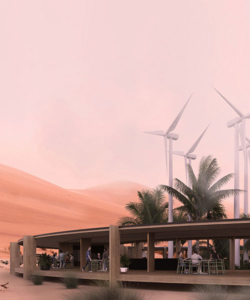 sustainable lodge complex proposal settles within abu dhabi desert