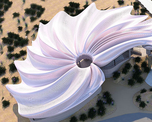 textured feather-like roof tops wetland visitor center proposal in abu dhabi